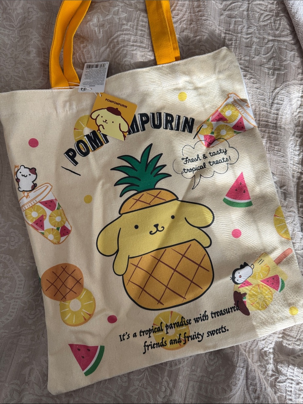 Sanrio Pompompurin Pineapple Tote - Yellow, Cream & Green
